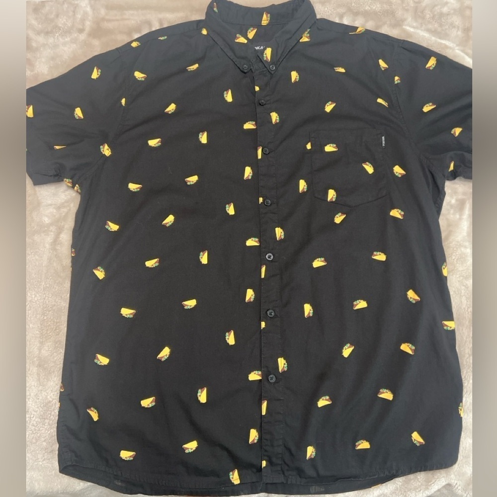 Molokai Taco Button Down Shirt Men’s XL • Black Novelty Print • 100% Cotton - Picture 2 of 9